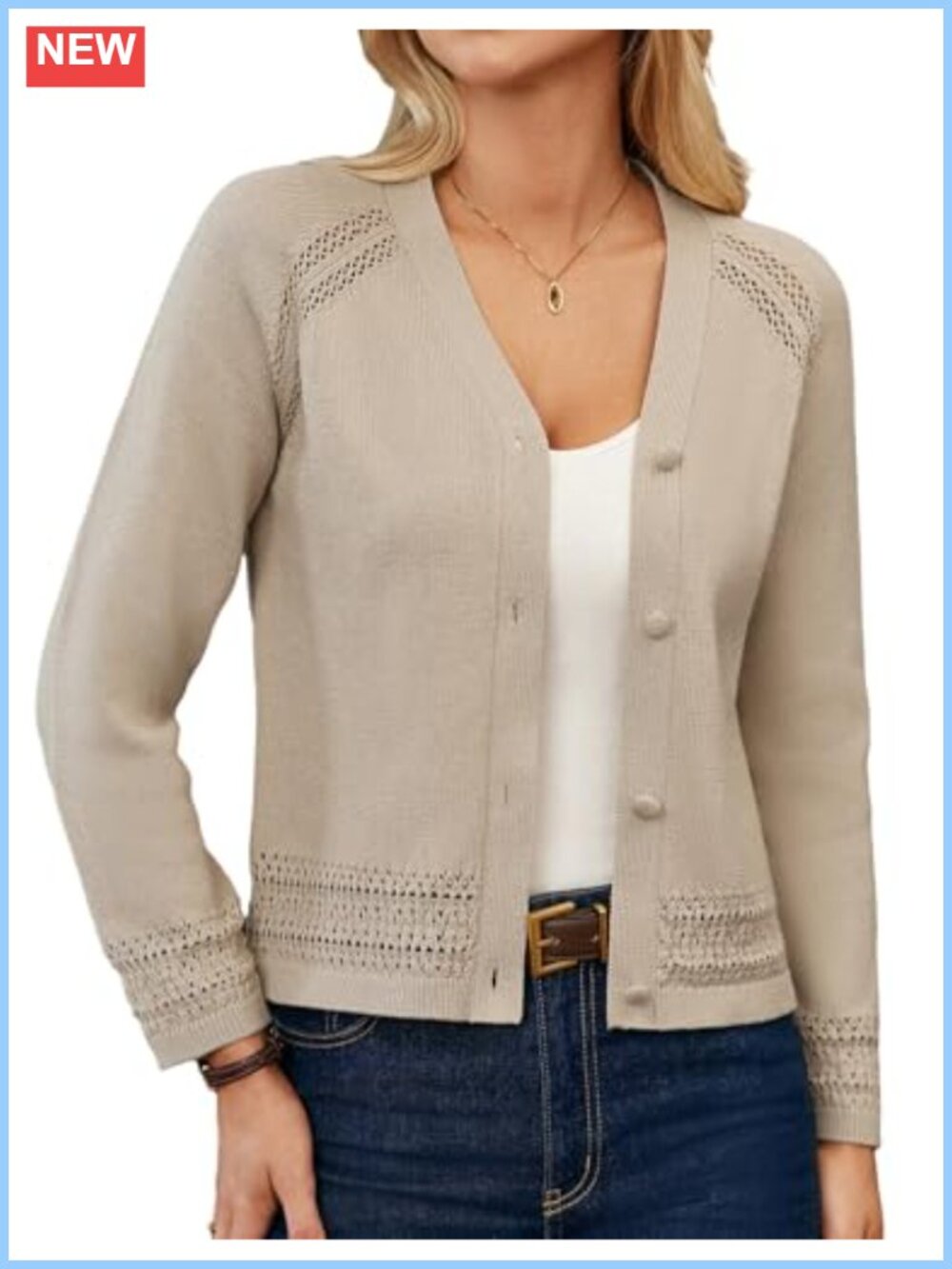 Cotton Cropped Cardigan Lightweight V Neck Button Up Long Sleeve Knit Sweater